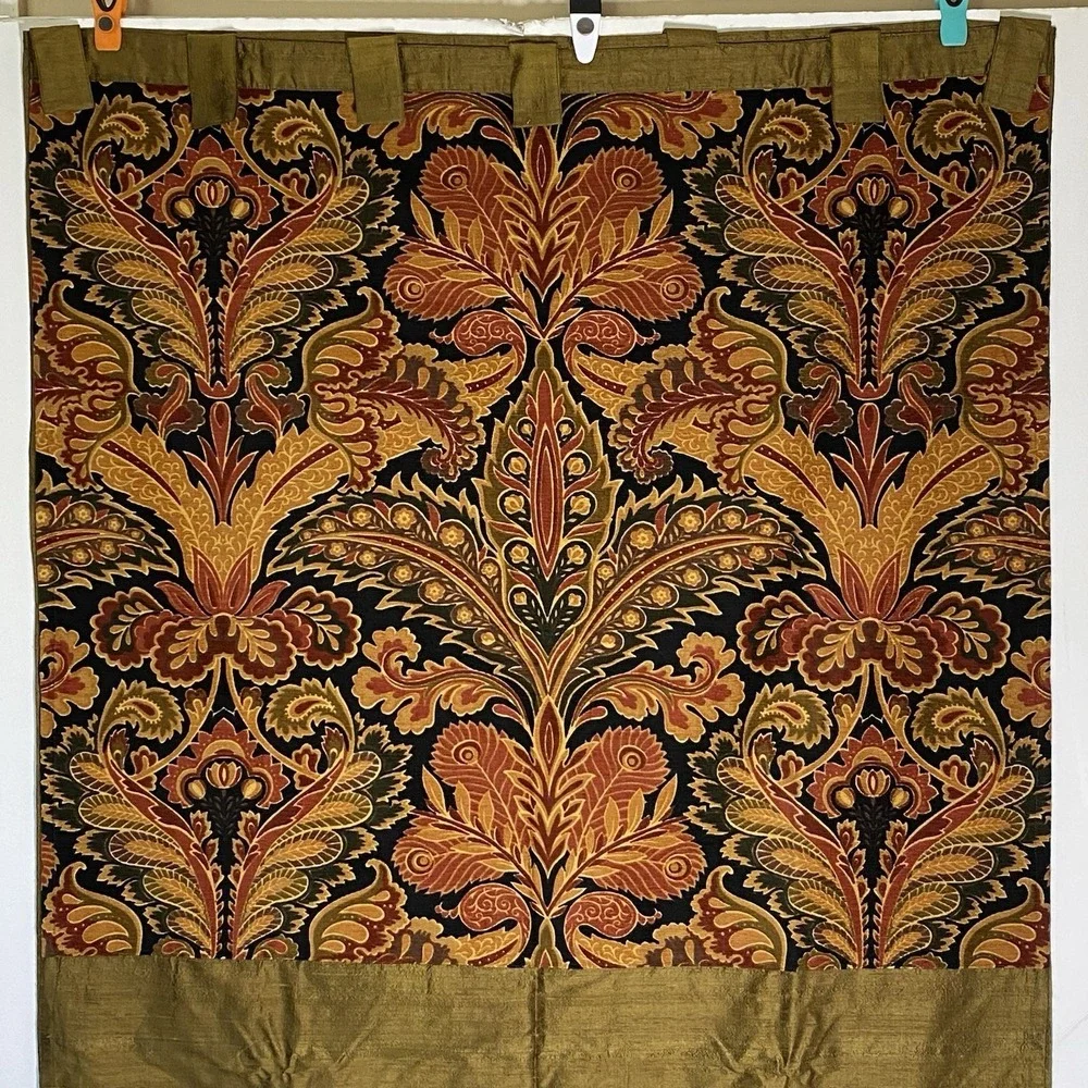 India's Heritage Curtain Set Green Multi Brocade Silk Tab 41x118‎ Room Darkening